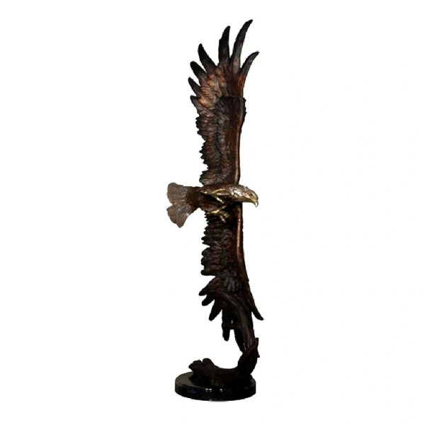 Vertical Flying Eagle Bronze Statue in Flight on marble base decorative
